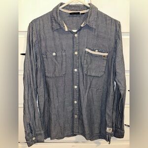 Vans Men's Navy Striped Button Down Shirt